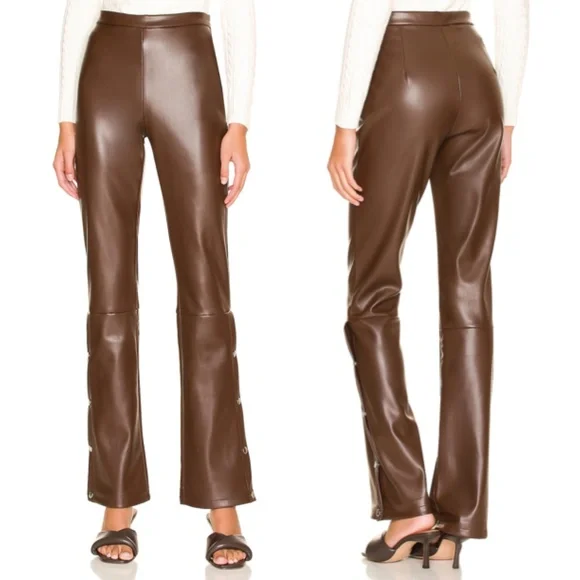 NEW superdown Paloma Buttoned Pant in Chocolate Brown Vegan Leather XXS XS - Picture 1 of 2
